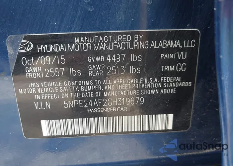 2016 Hyundai Sonata Se из США, поврежденный, VIN 5NPE24AF2GH319679